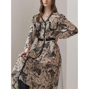 [마쟈]수묵화 드로잉 패턴 브이넥 롱 원피스(벨트2종포함)