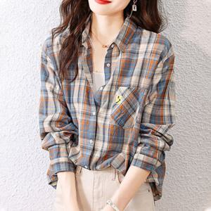 나바바 / NB1737 캐주얼 유니크 스마일 체크 긴팔 셔츠