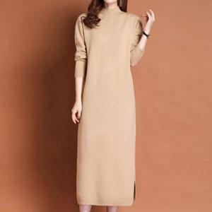 나바바 / NO675 심플 무지 반폴라 긴팔 니트 원피스