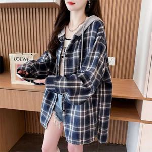 나바바 / NB2975 데일리 캐주얼 체크 긴팔 후드 셔츠