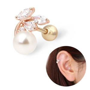 큐앤펄 14K 큐빅 로즈 골드 금 피어싱 여자 진주 귀걸이 TR240