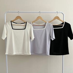 빅사이즈사랑해요 L140L207 골지스퀘어넥배색반팔티 YP