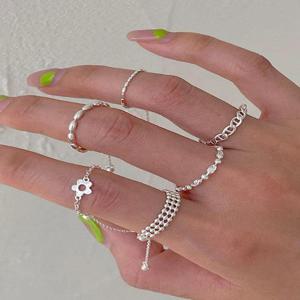 [루즈루나]루즈 심플 체인 레이어드 길이조절 실버링 925 은반지 6종