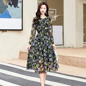 (55~88)쉬폰 롱 잔꽃 꽃무늬 나염 키작녀 여름 휴양지 플로럴 빅사이즈 플라워 밴딩원피스