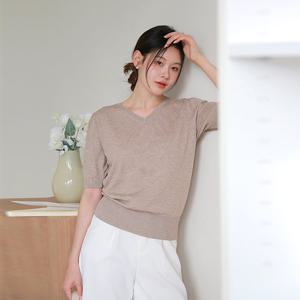 [최초가 89,000원][르포엠]린넨 블렌드 셀린 브이넥 퍼프니트 4종세트