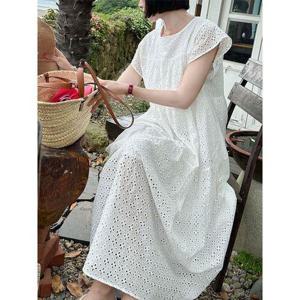 [하젤]아포틱 루즈핏 아사면 펀칭 롱원피스_M4038