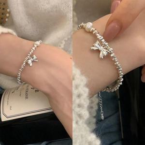 [디자이너몰]여성 s925 잔실버 진주 리본 프렌치 팔찌