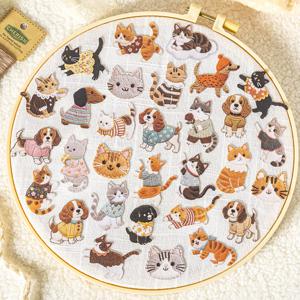 펠트 고양이 강아지 스티커 빈티지 자수 데코 종이 다꾸스티커 20매
