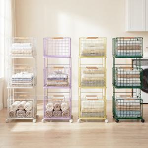 [예약판매]도파밍 이동식 3단 철제 빨래 바구니 다용도 햄퍼 수납 바구니