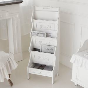 베르나 4단 잡지 꽂이 쉐비 화이트 원목 매거진랙 진열대 인테리어 팜플렛 책장 수납