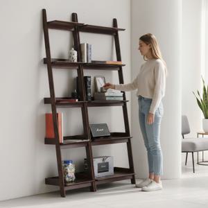 [예약판매]포르보 월넛 원목 사다리 수납 선반 5단 북선반 벽선반 북쉘프 북타워 600