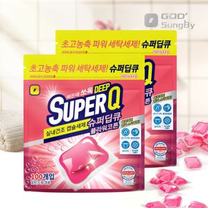슈퍼딥큐 플라워코튼 100개+100개 캡슐세제 대용량 고농축 실내건조 드럼 일반 겸용 세제