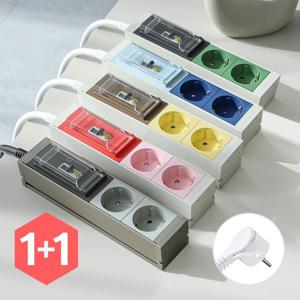 1+1 국산 고용량 누전차단 알루미늄 납작 멀티탭 2구 디자인 컬러 1.5m/3m