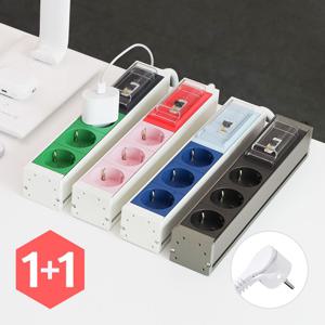 1+1 국산 고용량 누전차단 알루미늄 납작 멀티탭 3구 디자인 컬러 1.5m/3m