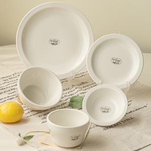 뉴욕 화이트 1인 홈세트 5P 혼밥 식기 도자기 그릇세트
