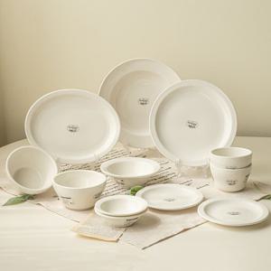 뉴욕 화이트 2인 그릇세트 12P 타원접시 식기세트