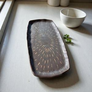 먹빛 라인포인트 도자기 긴접시 메인 플레이팅 직사각 접시