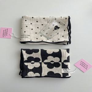 블랙 하트 플라워 키친크로스 트리플 거즈 행주 테이블매트 가전덮개