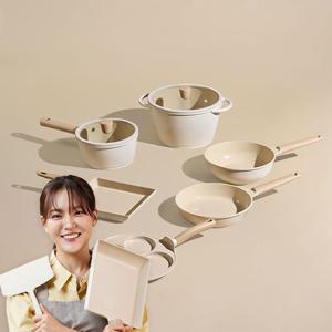 국내생산 세라믹 인덕션겸용 냄비&후라이팬 베이지 6종세트