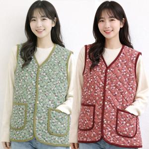 김장조끼 촌캉스 플라워 골덴 인조토끼털 누빔조끼 코듀로이 융털안감