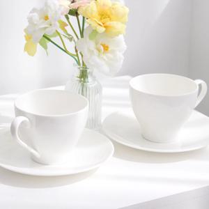 본차이나 백지 화이트 뉴데코 커피잔 찻잔 2인 세트 4P