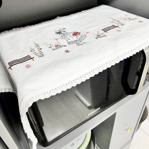 백아이 소녀 자수 전자레인지 덮개 서랍 커버 테이블 러너
