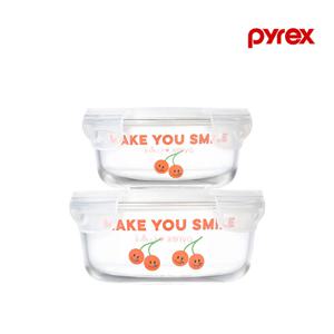 파이렉스 노티드2 4면 밀폐용기 원형 2P (380ml,620ml)