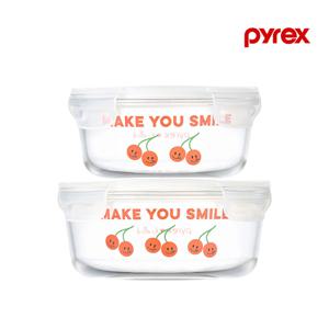 파이렉스 노티드2 4면 밀폐용기 원형 2P (620ml,960ml)