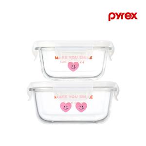 파이렉스 노티드2 4면 밀폐용기 정사각 2P (310ml,510ml)