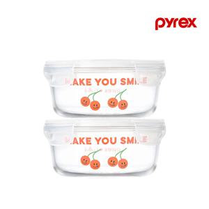 파이렉스 노티드2 4면 밀폐용기 원형 620ml 2P