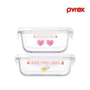 파이렉스 노티드2 4면 밀폐용기 사각 2P (370ml,510ml)