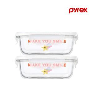 파이렉스 노티드2 4면 밀폐용기 직사각 370ml 2P