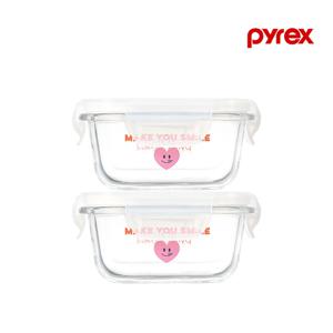 파이렉스 노티드2 4면 밀폐용기 정사각 310ml 2P