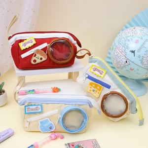 투명원형포켓 와이드오픈 대용량 다용도 멀티 필통 포켓정리 (3colors)