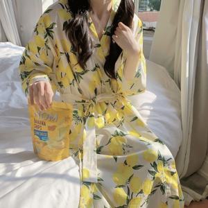 트로피컬 빅레몬 사계절 롱 로브 홈웨어 가운 1color