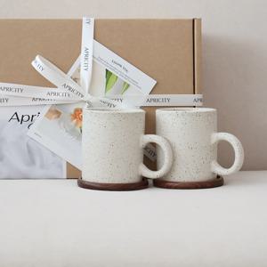 쿠앤크 점박이링 머그컵 선물세트 (원목컵받침 선물포장포함) 커피잔 머그잔 머그컵 세트