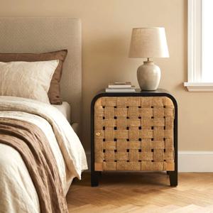 모던 블랙 우드 위빙 도어 협탁 침대옆 2단 미니 수납장