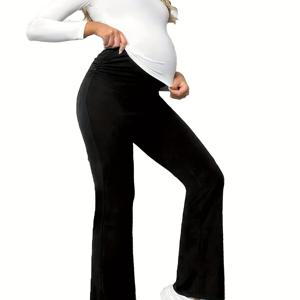 TEMU 솔리드 컬러 조절 가능 허리 플레어 임산부 바지