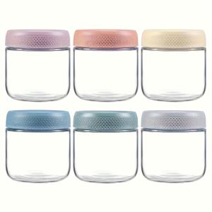 TEMU 6개 10온스 유리병 세트 (공기 밀봉 힌지 뚜껑 포함), 다용도, 식기세척기 및 냉동고 사용 가능, 식료품 보관용 원형 용기 - 전기 불필요