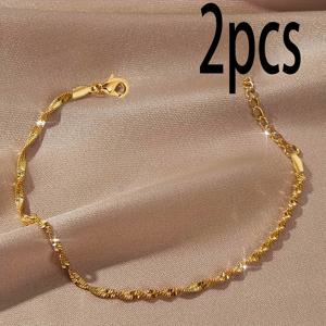 TEMU 2개 여성용 방수 체인 팔찌 - 스테인리스 스틸 주얼리, 해변 및 수영장 파티, 일상 및 휴가 목걸이에 적합 - 내구성이 뛰어나고 색상이 변하지 않음 - 사계절을 위한 우아한 레이어드 체인