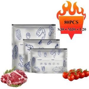 TEMU 50/80개 알루미늄 호일 보관 백 | 재사용 가능, 식품 등급, 냉장고 신선도 세트 (3가지 사이즈), 재밀봉 가능, 냄새 방지 디자인, 가정용 냉동고에 적합, 다용도 용기