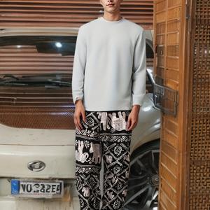 TEMU 남성 봄/여름용 얇은 하렘 팬츠 체인 코끼리 프린트 및 남녀공용 아이스 섬유 원단 남녀공용 묶음 바지 비치 롱 랜턴 팬츠