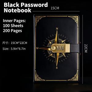 TEMU 빈티지 가죽 잠금 다이어리 저널, 나침반 북마크 & 조합 잠금장치 포함 - 200페이지 비밀 필기 노트북, 지도 테마 커버, 수직 줄이 있는 페이지, 스파이, 여행, 선물용