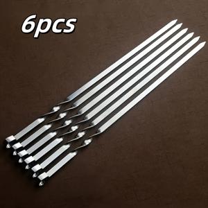 TEMU 스테인리스 스틸 바베큐 꼬치 6개입, 재사용 가능, 고기 그릴에 적합, 다기능 메탈 그릴 포크, 스테인리스 스틸 스틱 (고기 구이용), 고기, 소시지 등에 적합, 파티오, 정원에 완벽