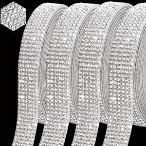 TEMU 4롤/4야드 자가 접착 스톤 트림 - 같은 반짝이는 스트립, 웨딩, 파티, 공예, 의류, 집, 차량, 거울용 DIY 장식 - 쉬운 부착 및 제거, 우아한 반짝임, 다양한 , 반사 표면, 밀착력 좋은 접착 테이프