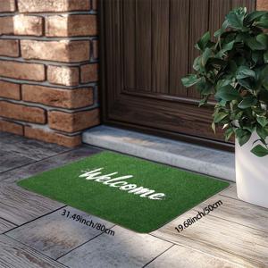 TEMU 8mm 잔디 WELCOME 플란넬 바닥 매트 (싱글). 세탁 가능, 부드럽고 미끄럼 방지 기능이 있어 욕실, 주방, 세탁실, 침실, 거실에 적합합니다. 낮은 솜털로 구성되어 세탁기 사용도 가능합니다.