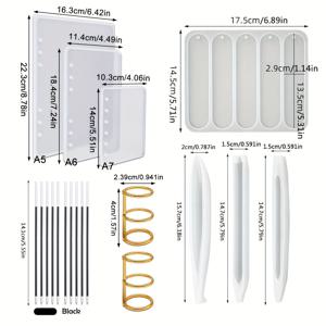 TEMU 19개 A5 A6 A7 노트북 커버 & 투명 펜 & 북마크 레진 주조 몰드 키트, 7개 에폭시 실리콘 몰드 포함, 12개 액세서리, DIY 수제 문구류 공예용 소품