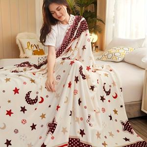 TEMU 플란넬 담요, 코랄, 밍크 벨벳, 양면 플러시, 다기능 담요, 별과 달의 시간