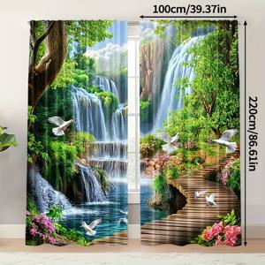 TEMU 숲의 풍경이 담긴 디지털 프린팅 커튼 2개 세트 (폴리에스터 재질, 막대 포함 안됨, 움직임 없음, 배터리 없음). 침실 및 기타 거실의 홈 데코레이션에 적합합니다.