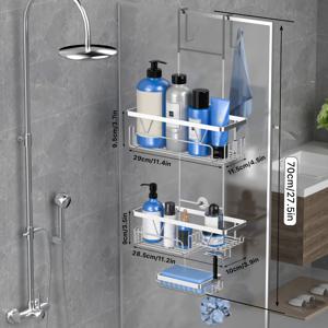 TEMU 문이 있는 걸이형 샤워 카트, 비누 받침대가 있는 샤워 수납 랙, 스테인리스 스틸 걸이형 샤워, 드릴 불필요, 간편한 설치 샤워 랙, 욕실 추가 보관 및 정리에 편리, 크리스마스 장식 선물